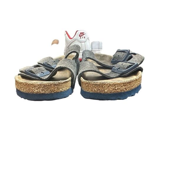 Birkenstock Germany Arizona Blue Suede Leather Slip On Slide Cork Sandal Size 38 - Picture 6 of 10